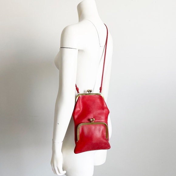 Bonnie Cashin for Coach Swinger Bag Double Frame Kiss Lock Red Leather Vintage - Picture 5 of 15